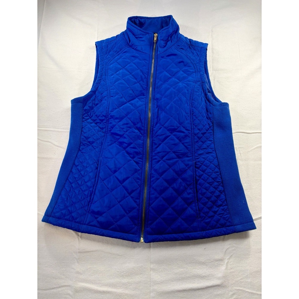 Cynthia Rowley Women's Quilted Royal Blue Zip Front Vest Pockets Size Medium